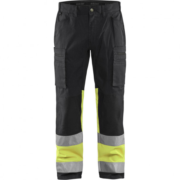 Huomiohousut Blåkläder 1551 Highvis Stretch, musta/huomiokeltainen