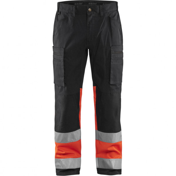 Huomiohousut Blåkläder 1551 Highvis Stretch, musta/huomiopunainen