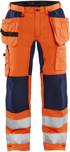 Riipputaskuhousut Blåkläder 1552 Highvis, stretch, huomio-oranssi/sininen