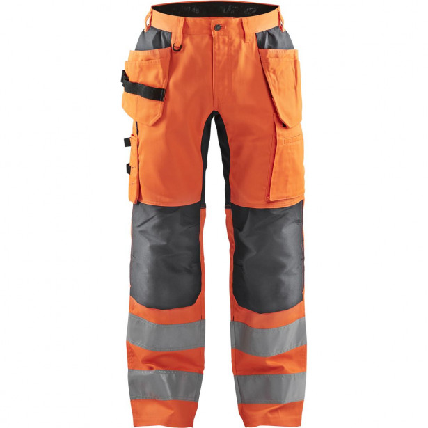 Riipputaskuhousut Blåkläder 1552 Highvis Stretch, huomio-oranssi/harmaa