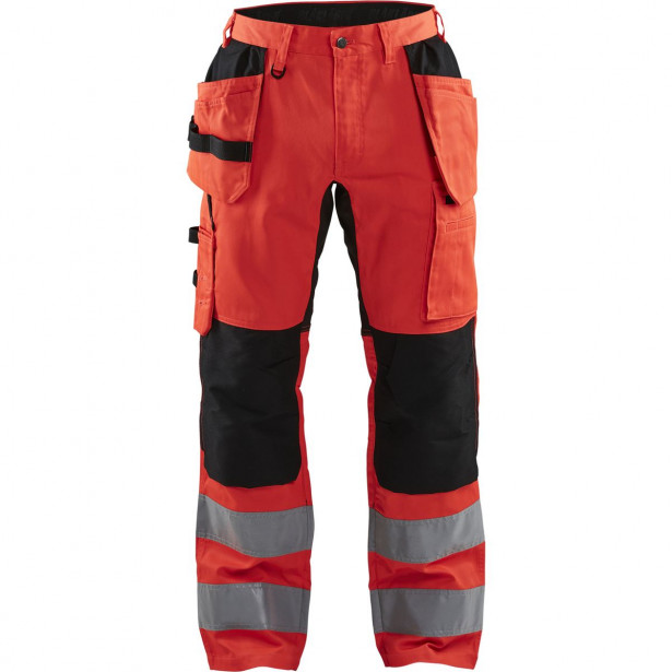 Riipputaskuhousut Blåkläder 1552 Highvis Stretch, huomiopunainen/musta