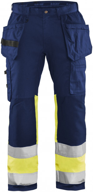 Riipputaskuhousut Blåkläder 1558 Highvis Stretch, sininen/huomiokeltainen