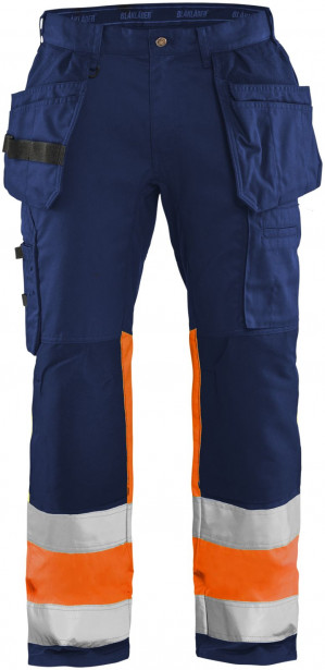 Riipputaskuhousut Blåkläder 1558 Highvis Stretch, sininen/huomio-oranssi