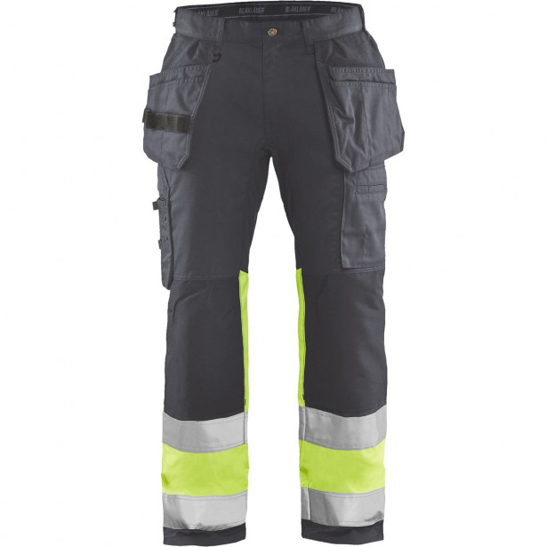 Riipputaskuhousut Blåkläder 1558 Highvis Stretch, harmaa/huomiokeltainen