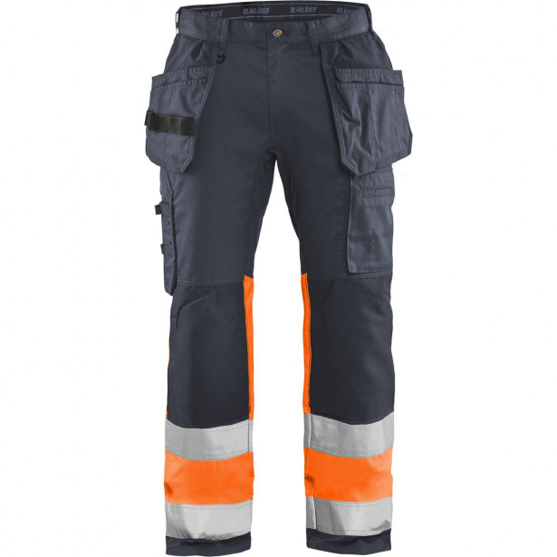 Riipputaskuhousut Blåkläder 1558 Highvis Stretch, huomio-oranssi/harmaa