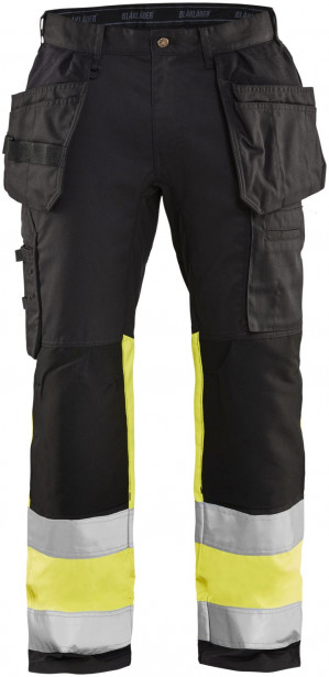 Riipputaskuhousut Blåkläder 1558 Highvis Stretch, musta/huomiokeltainen