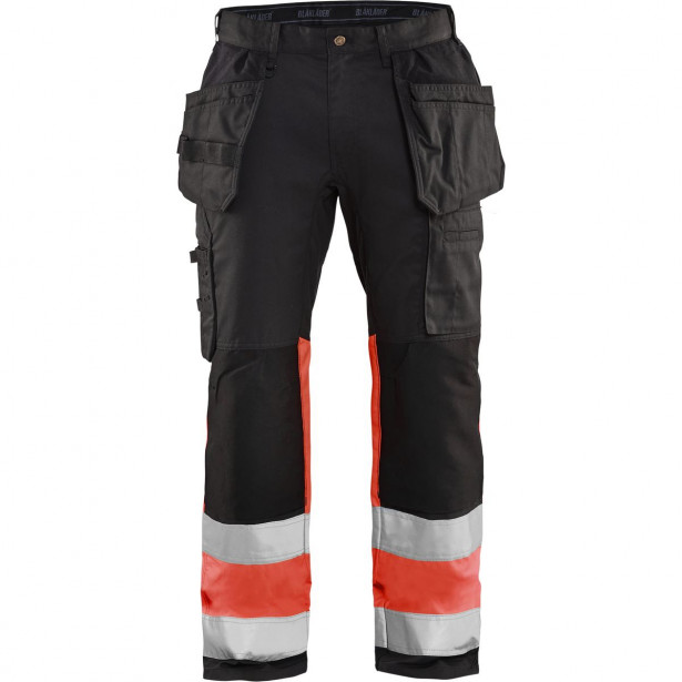 Riipputaskuhousut Blåkläder 1558 Highvis Stretch, musta/huomiopunainen