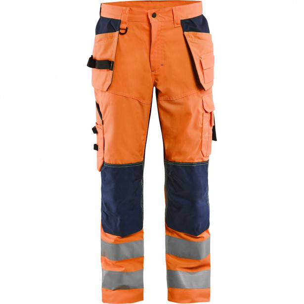 Riipputaskuhousut Blåkläder 1565 Highvis, huomio-oranssi/sininen