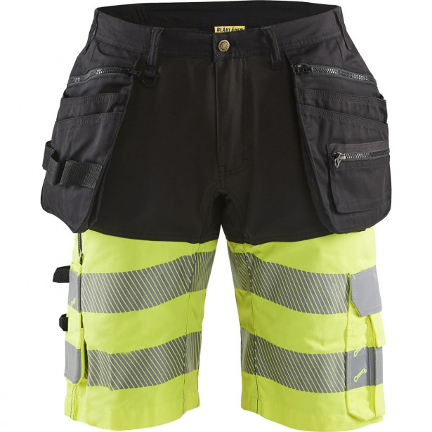 Riipputaskushortsit Blåkläder 1596 Highvis Stretch, musta/huomiokeltainen