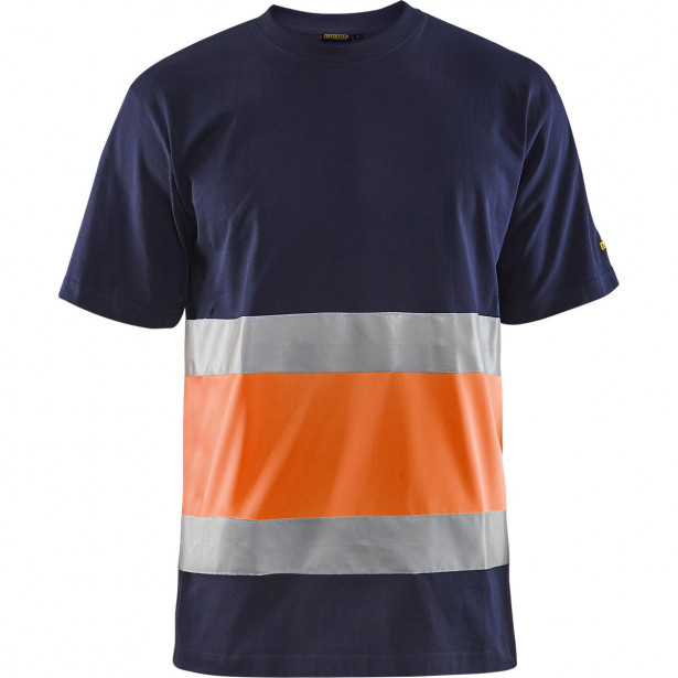 T-paita Blåkläder 3387 Highvis, mariininsininen/huomio-oranssi