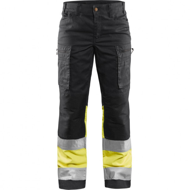 Naisten huomiohousut Blåkläder 7161 Highvis Stretch, mariininsininen/huomiokeltainen