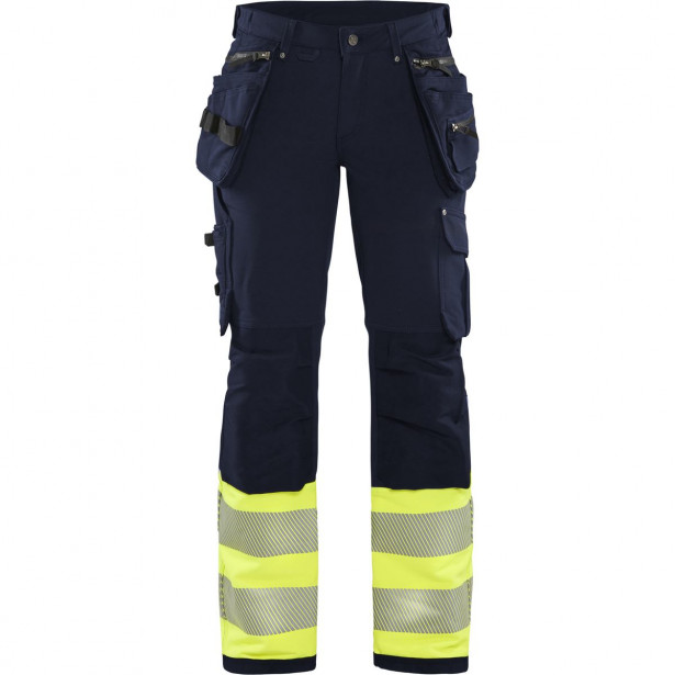 Naisten riipputaskuhousut Blåkläder 7193 Highvis Stretch, mariininsininen/huomiokeltainen