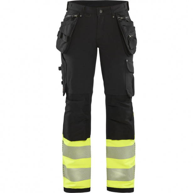 Naisten riipputaskuhousut Blåkläder 7193 Highvis Stretch, musta/huomiokeltainen