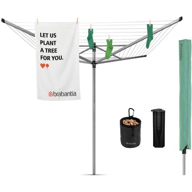 Pyykinkuivausteline Brabantia Lift-O-Matic Advance, 60m, maaterä + suojapussi + pyykkipoikapussi