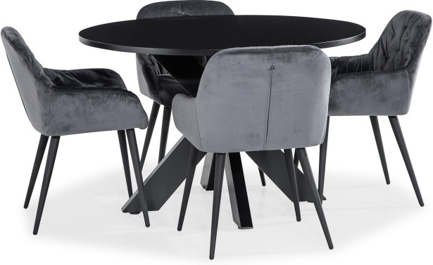 Ruokailuryhmä Scandinavian Choice Bayview 120cm pyöreä 4 Giovanni tuolia musta