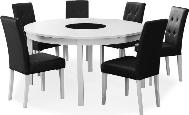 Ruokailuryhmä Jasmin 150cm pyöreä 6 Viktor tuolia valkoinen/musta