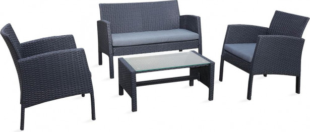 Oleskeluryhmä Kylie 2-istuttava sohva + 2 tuolia + pöytä harmaa/musta
