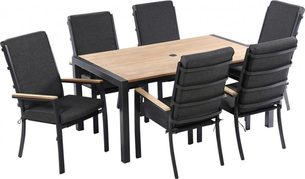 Ruokailuryhmä Argonia 160cm pöytä + 6 tuolia musta