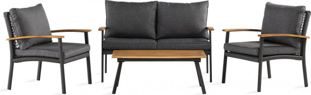 Sohvaryhmä Wabasso 2-istuttava sohva + 2 tuolia + pöytä harmaa/ruskea