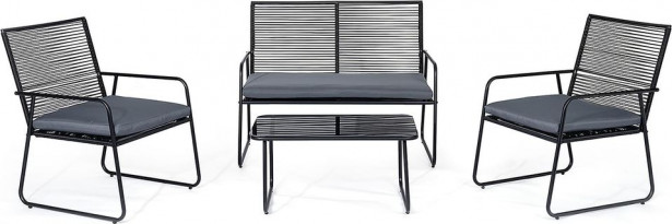 Sohvaryhmä Bornais 2-istuttava sohva + 2 tuolia + pöytä musta/harmaa