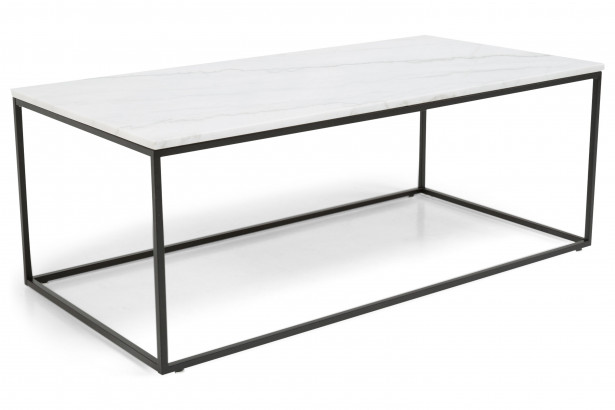 Sohvapöytä New York 120x60x45 cm valkoinen marmori/teräs mustilla jaloilla