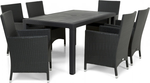 Ruokailuryhmä Maggiore, 160cm, 6 tuolia, harmaa/musta