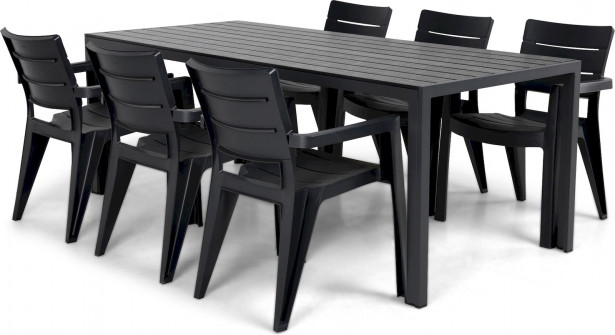 Ruokailuryhmä Lazio, 205cm, 6 tuolia, musta/harmaa