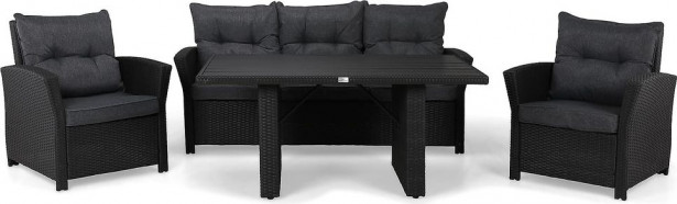 Sohvaryhmä James 3-istuttava sohva + 2 tuolia + pöytä musta/harmaa