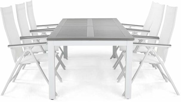 Ruokailuryhmä Monaco 220-280cm, 6 Monaco Light -tuolia, valkoinen