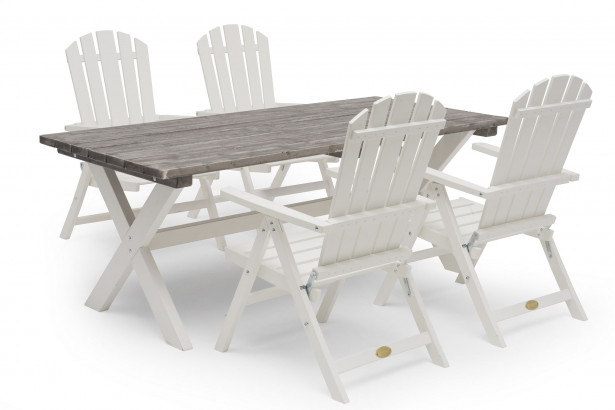 Ruokailuryhmä Ashford, 86x195cm, 4 tuolia, harmaa/valkoinen