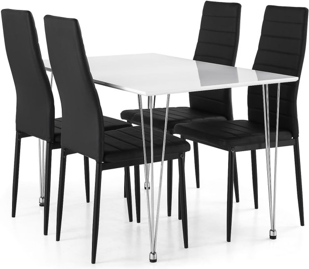 Ruokailuryhmä Scandinavian Choice Kronblom 120cm 4 Ted tuolia valkoinen/musta