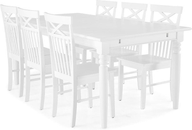 Ruokailuryhmä Scandinavian Choice Hampton 190cm 6 Michigan tuolia valkoinen