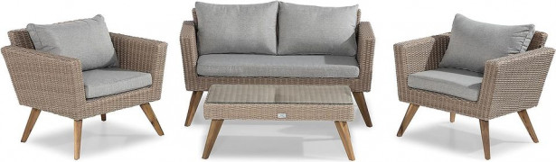 Sohvaryhmä Karlskrona 2-istuttava sohva + 2 tuolia + pöytä beige/harmaa