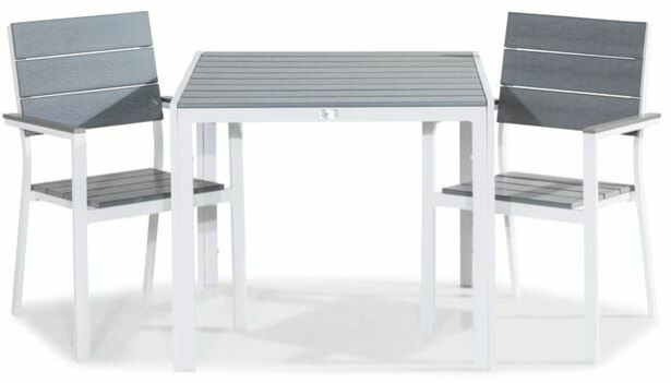 Ruokailuryhmä Tunis 90x90cm, 2 tuolia, valkoinen/harmaa