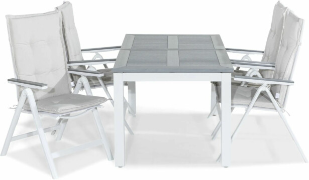 Ruokailuryhmä Monaco 152-210x90cm, 4 Monaco Light -tuolia, valkoinen/harmaa + pehmusteet, eri värejä