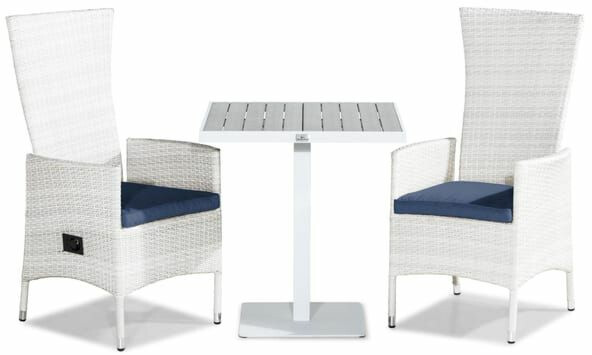 Parvekeryhmä Sierra 70x70cm, 2 Jenny-tuolia, valkoinen/harmaa + siniset pehmusteet