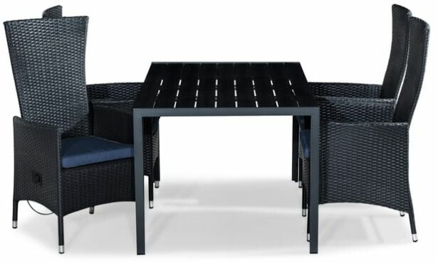Ruokailuryhmä Tunis 150x90cm, 4 Jenny-tuolia, musta/sininen