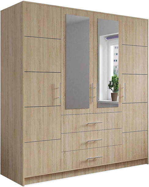 Vaatekaappi Scandinavian Choice Bali 196cm 4 ovea 3 laatikkoa beige/luonnonväri