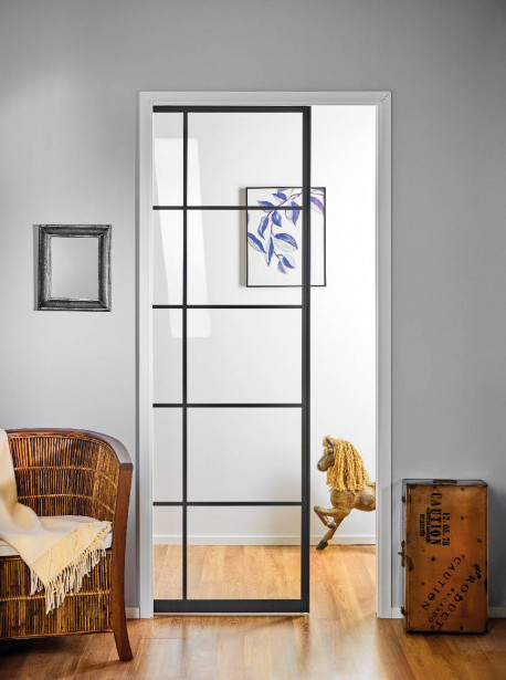 Liukuovi seinän sisään Stella Pocket Door M10, ristikko, 1025x2040mm, musta