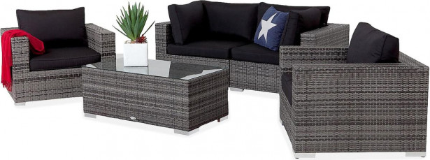 Oleskeluryhmä Bahamas, 2-istuttava sohva + 2 nojatuolia + sohvapöytä, tummanharmaa/musta