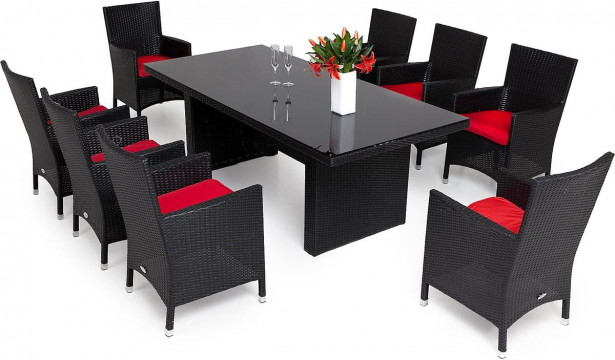 Ruokailuryhmä Majestic/Thor Lyx, 210cm, pöytä + 6 tuolia, musta/musta
