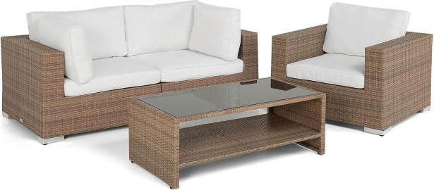 Oleskeluryhmä Bahamas, 2-istuttava sohva + nojatuoli + sohvapöytä hyllyllä, hiekka/valkoinen