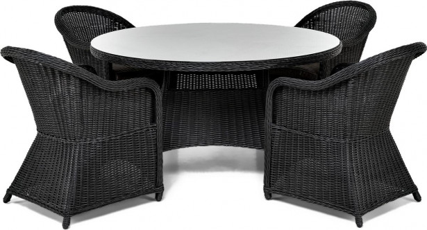 Ruokailuryhmä Marcus, Ø140cm pöytä + 4 matalaa nojatuolia, musta