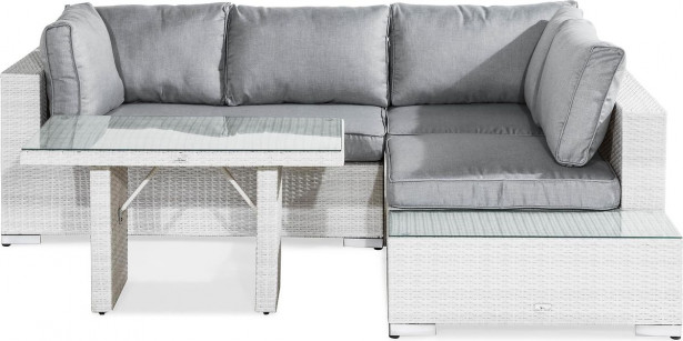 Oleskeluryhmä Bahamas, 4-istuttava sohva + päätypöytä + korkea sohvapöytä, valkoinen/harmaa