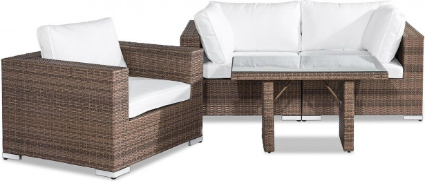 Oleskeluryhmä Bahamas, 2-istuttava sohva + nojatuoli + korkea sohvapöytä, hiekka/valkoinen