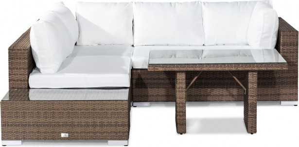 Oleskeluryhmä Bahamas, 4-istuttava sohva + päätypöytä + korkea sohvapöytä, hiekka/valkoinen