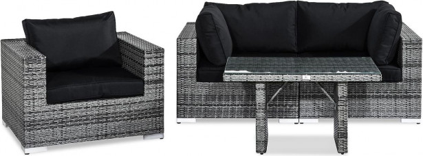 Oleskeluryhmä Bahamas, 2-istuttava sohva + nojatuoli + korkea sohvapöytä, tummanharmaa/musta