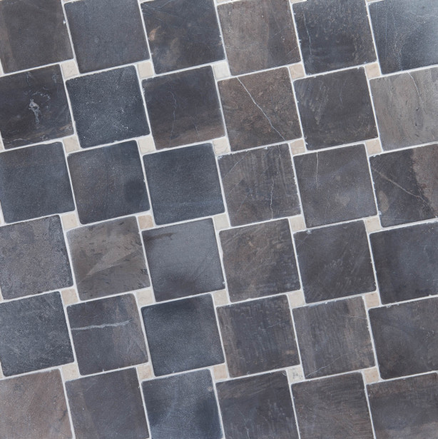 Marmorimosaiikki Qualitystone Diagonal Gray-White, verkolla, 100x100/20x20 mm