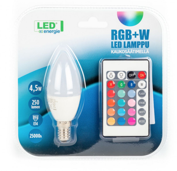 LED-kynttilälamppu LED Energie, 4.5W, 250lm, RGB + white + kaukosäädin, 37x100mm