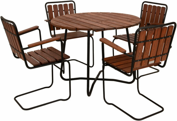 Ruokailuryhmä Eden Wood Wilma Ø100 cm, 4 nojatuolia, ruskea